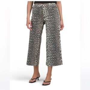 Oat NewYork High Rise Wide Leg Ankle Leopard Print Jeans 2/26